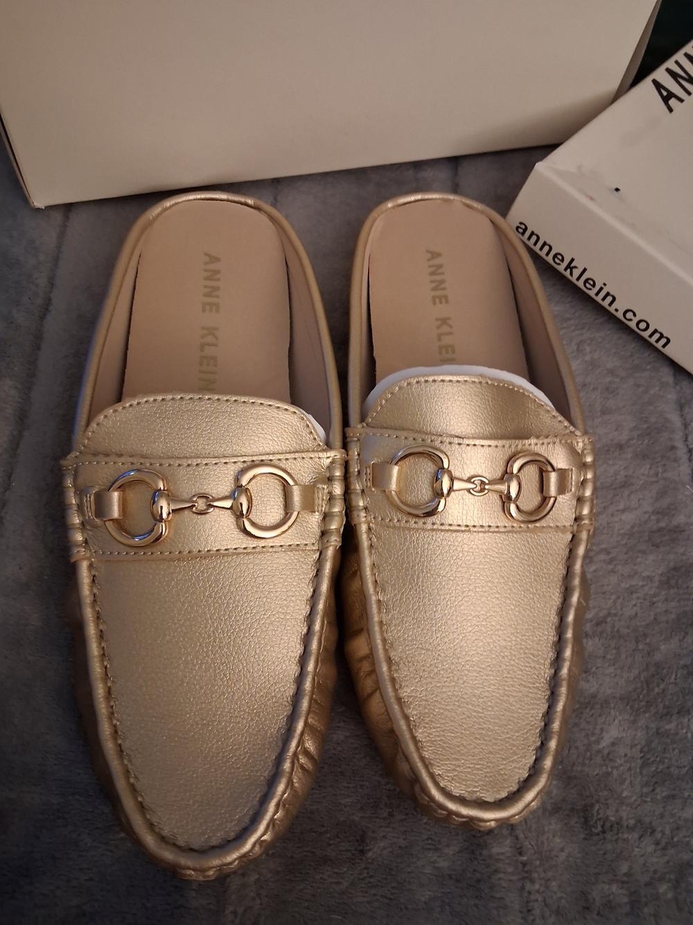 Anne Klein Gold Metallic Leather Slip-On Loafers